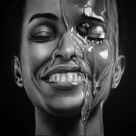 تابلو سیاه قلم جریان آب روی چهره زن سیاه پوست